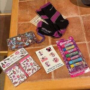 Monster High Kids Socks - Black and Purple plus accessories tattoos note pad